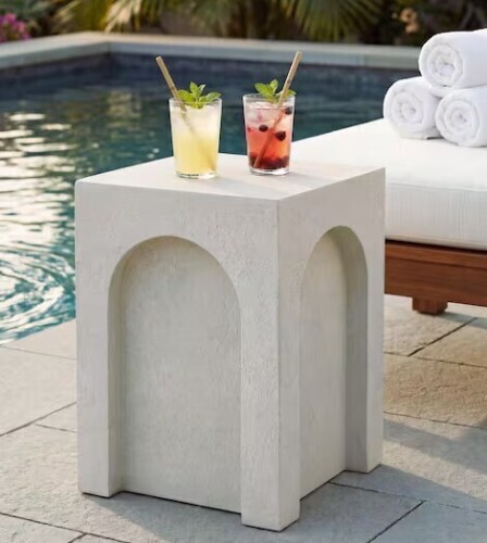 Christopher Knight Home Wylo Modern Patio Antique White Stone Square Indoor and Outdoor Side End Table, New in Box $299