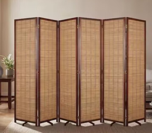 Seafuloy 92 in. W 64 in. H Brown Bamboo Room Divider Screen, Natural Weave Privacy Partition Indoor Outdoor New in Box $299