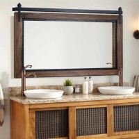 Gracie Oaks 48" x 30" Farmhouse Barn Door Style Natural Wood Bathroom Vanity Wall Mirror, New in Box $299
