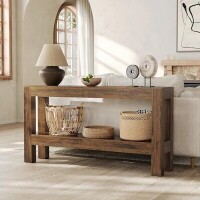 Tribesigns 63" Long Farmhouse Narrow Wood Entryway Console Table with 2 Tier Shelves, Brown, New in Box $399