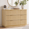 Angel Sar Modern 47'' Fluted Dresser with 6 Drawers, with Golden Metal Handles, Sturdy Legless Foundation, New in Box $499