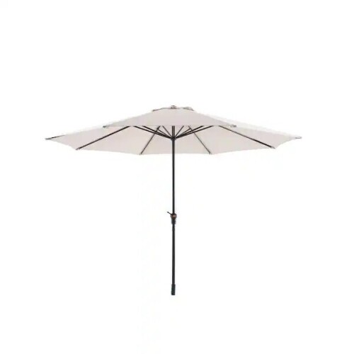Hampton Bay 9' Aluminum Market Crank and Auto-Tilt Patio Umbrella in Putty Beige, Nw in Box $299