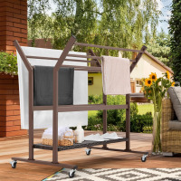 Patio Novagarden Pool Towel Rack Outdoor for Poolside Area Outside Pool Tower Holder with Wicker Storage Shelf Outdoor Free Standing Towel Drying Rack Stand with Wheels for Hot Tub Spa $299