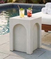 CHRISTOPHER KNIGHT HOME Wylo Modern Patio Antique White Stone Square Indoor and Outdoor Side End Table, New In Box $299