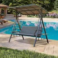 Domi 3-Seat Wicker Patio Swing with Hardtop Canopy and Steel Frame, (2 Boxes), New in Box $599