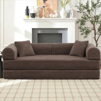 Latitude Run 80" Corduroy Sleeper Sofa Boneless Modular Sofa Bed Compression Foam Couch Bed With 2 Pillows and Fixed Metal Frame, Brown $799