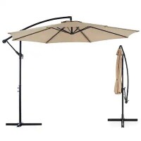 Sweetcrispy 10' Iron Tan Slide-Tilt Cantilever Patio Umbrella, New in Box $299