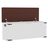 August Grove 47" Farmhouse Style Storage Chest, Storage Bench With 2 Safety Hinges And Middle Partition Board, Brown/White, New in Box $299