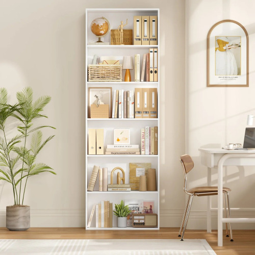 Wade Logan Langner 70.8" H x 23.6" W Standard Bookcase, 6-Tier Open Bookcase and Bookshelf, Freestanding Display Storage Shelves, White, New in Box $299