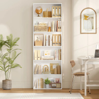 Wade Logan Langner 70.8" H x 23.6" W Standard Bookcase, 6-Tier Open Bookcase and Bookshelf, Freestanding Display Storage Shelves, White, New in Box $299