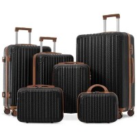English Elm 6-piece Hardshell Abs Luggage Set with Spinner Wheels Tsa Lock and Scratch Resistant Shell - Black Brown, New in Box $299