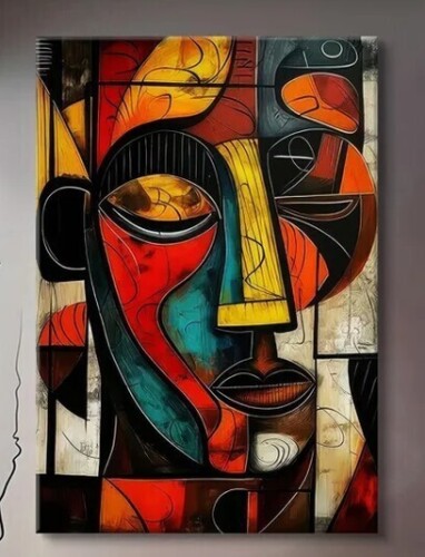 Red Barrel Studio&reg; African Abstract Face Wall Art African Modern Tribal Mask Wall Decor Symbol Culture Canvas Poster Mixed Tones Graffiti Picture Perfect For Bedroom Living Room Wall Decor (24 in. x 36 in. Canvas) New In Box $199