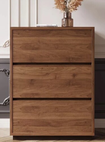 Ebern Designs 23.62" Decorative Storage Cabinet With 3 Drawers, Walnut Bedside Table for Bedroom New In Box $399