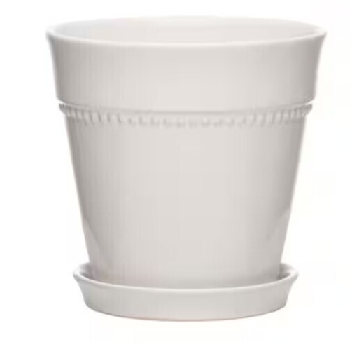 Southern Patio 7.9 in. Ravanaey Small Glossy White Ceramic Planter (7.9 in. D x 7.9 in. H) With Drainage Hole and attached saucer New $79