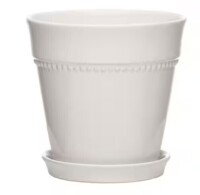 Southern Patio 7.9 in. Ravanaey Small Glossy White Ceramic Planter (7.9 in. D x 7.9 in. H) With Drainage Hole and attached saucer New $79