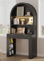 Inbox Zero Writing Desk With Arch Hutch, Fluted Drawer & Storage Shelves, Modern Wood Computer Desk With Storage in Black new in Box $499