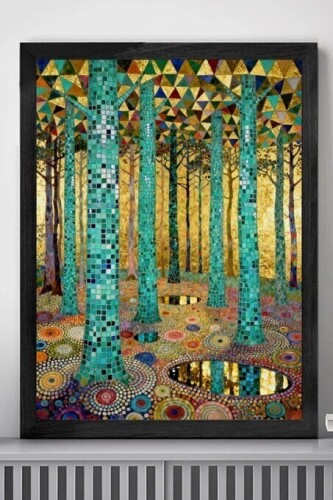 Dakota Fields Black Framed Gustav Klimt Style Golden Forest Wall Art, Art Nouveau Whimsical Bohemian Frame Print, 37" H x 25" W New In Box $199