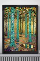 Dakota Fields Black Framed Gustav Klimt Style Golden Forest Wall Art, Art Nouveau Whimsical Bohemian Frame Print, 37" H x 25" W New In Box $199