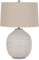 Signature Design by Ashley Jamon Contemporary 26" Round Textured Ceramic Table Lamp, Beige New in Box $299