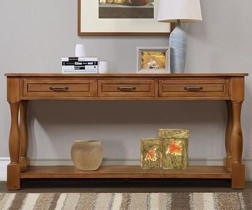 Merax Long Entryway Console Table with 3 Storage Drawers and 1 Bottom Shelf, 63 inch Wood Sofa Table for Living Room, Similar to Picture New Floor Model $399