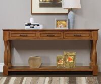Merax Long Entryway Console Table with 3 Storage Drawers and 1 Bottom Shelf, 63 inch Wood Sofa Table for Living Room, Similar to Picture New Floor Model $399