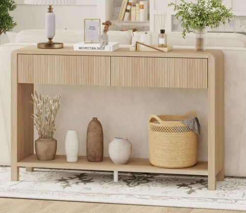 Latitude Run&reg; Guinna 2-Drawer Wood Console Table -Light Walnut $499