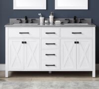 Ove XERES 60" PURE WHITE Double Basin Vanity Cabinet with Gray Top New in Box $1899