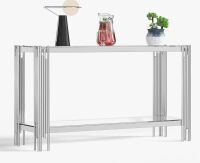Mercer41 55" Tempered Glass Coffee Table for Living Room Modern Center Table with Stainless Steel Frame, Elegant Rectangular Accent Cocktail Sofa Table New in Box $599