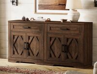 Winston Porter Glenford 63"W Large Modern Farmhouse Office Storage Cabinet With Barn Doors & Drawers, Scratch-Resistant Tree Bark Finish, New in Box $599