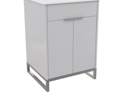 CosmoLiving Leona 24" Bathroom Vanity Cabinet in Gray with Silver Metal, New in Box $799