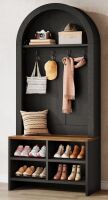 17 Stories 70.87" Hall Tree with Shoe Storage Bench, Arched Coat Rack with 4 Hooks & 4 Shoe Cubbies, Black $399