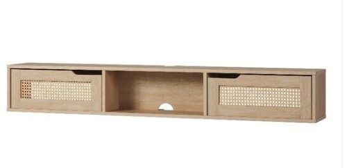 Walker Edison 58" Floating Wood TV Stand with Rattan Doors - Coastal Oak New in Box $299