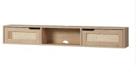Walker Edison 58" Floating Wood TV Stand with Rattan Doors - Coastal Oak New in Box $299