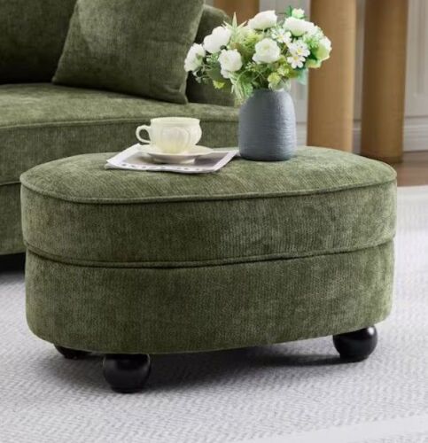 Noble House Denton Modern Green Chenille Upholstered Oval Accent Storage Ottoman with Removable Top New in Box $399