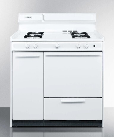 Summit 36 Inch Freestanding Gas Range with Lower Broiler, Side Storage and Electronic Ignition: White: Natural Gas New in Box $2099