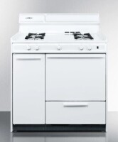 Summit 36 Inch Freestanding Gas Range with Lower Broiler, Side Storage and Electronic Ignition: White: Natural Gas New in Box $2099