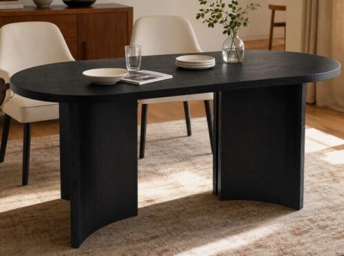 Latitude Run Dunley 65.35" Modern Mid-Century Oval Dining Table with Sculptural Curved Legs in black New in Box $699