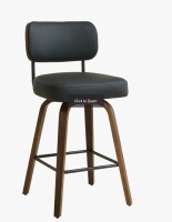 George Oliver 30" Swivel Upholstered Bar Stool with Walnut-Finish Bentwood Frame in Black/Walnut New in Box $399