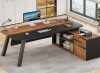 17 Stories 71" Executive Desk with File Cabinet L Shaped Computer Desk with Power Outlets New in Box $499