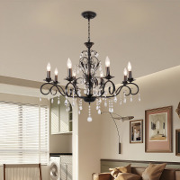 House of Hampton&reg; 8-Light Black Vintage Crystal Chandelier, Iron Pendant Ceiling Light For Dining Room & Living Room New In Box $499