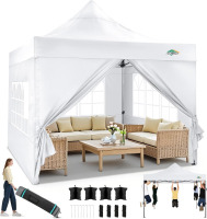 COBIZI 10x10 ft. Heavy Duty Pop Up Canopy Tent with 4 Sidewalls, White Thicken Frame, Commercial Easy Up Outdoor Wedding Party Tents, All Season Waterproof Windproof with Roller Bag New Shelf Pull $399