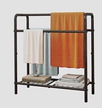 Latitude Run&reg; 3 Tier Metal Towel Rack, Freestanding Towel Holder for Bathroom, Save Space with Storage, Display Rack for Bedroom, Bathroom, Swimming Pool, Black $99