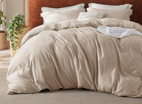 Bedsure 3-Piece 100% Washed Cotton Duvet Cover Overd King Beige Minimalist Cotton Duvet Cover Linen Like GentleSoft&trade; Bedding Set New In Box $299