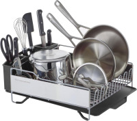 KitchenAid Large Capacity Full Size Rust Resistant Dish Rack with Angled Drain Board and Removable Flatware Caddy, Light Grey New In Box $79