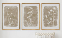 IDEA4WALL Minimal Botanical "Neutral Beige Rustic Botanical Floral Artwork, Vintage Simple Wildflower Living Room Pictures, Framed Canvas Giclee Print 3 Pieces Wall Art" 16"x24"x3 pcs, 24"x36"x3 pcs New In Box $299