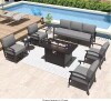 Halmuz 7-Seat Aluminum Patio Conversation Set with armrest, Firepit Table, Swivel Rocking Chairs and Grey Cushions (4 Boxes) New in Box $1999