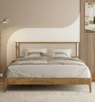 NTC Ruby Solid Wood Platform Bed with Natural Rattan Headboard and Silent Slats, Mid-Century Modern Style, 1000 Lb Capacity, No Box Spring Needed, Effortless Assembly Teak Look King Size New in Box $699
