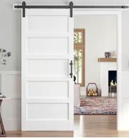 easelife 36 in. x 96 in. 5-Panel Solid MDF White Finished Interior Sliding Barn Door with Hardware Kit New in Box $499