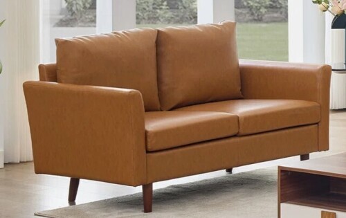Ebern Designs Bobur Faux Leather Living Room Loveseat Sofa in Coffee Brown New in Box $799