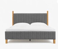 Latitude Run Natural Log Style Upholstered Bed With Solid Wood Post Queen Size Gray New in Box $699